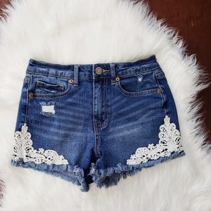 Crochet high waisted denim shorts size 00